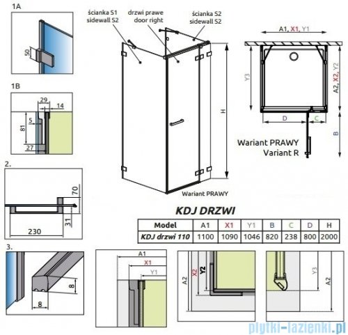 Radaway Euphoria KDJ+S Drzwi prysznicowe 110 prawe szkło przejrzyste 383812-01R/383221-01R