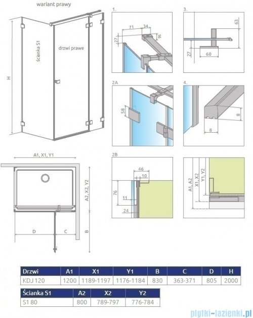 Radaway Essenza Pro White Kdj kabina 120x80cm prawa szkło przejrzyste 10097120-04-01R/10098080-01-01