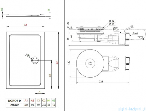 Radaway Fuenta New KDJ-B kabina prysznicowa 90x80 lewa przejrzyste + brodzik Doros D + syfon 384082-01-01L/384051-01-01/SDRD9080-01