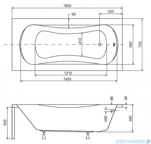 Besco Aria Plus 160x70cm wanna prostokątna z uchwytami + obudowa + syfon #WAA-160-PU/#OAA-160-PA/19975