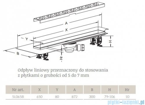 Radaway Basic Odpływ liniowy 65x8cm 5L065B,5R065B