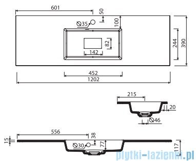 Marmorin Lira 1200 umywalka wpuszczana w blat z otworem przelewowym bez otworu na baterie 120x39 biała 640120020210