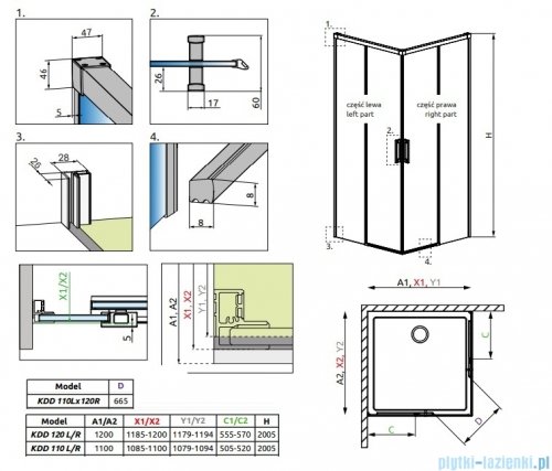 Radaway Idea 8 Kdd kabina 110x120cm szkło przejrzyste 10370110-01-01L/10370120-01-01R