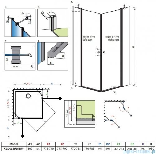 Radaway Eos KDD II kabina prysznicowa 80x80 przejrzyste 13799460-01L/13799460-01R