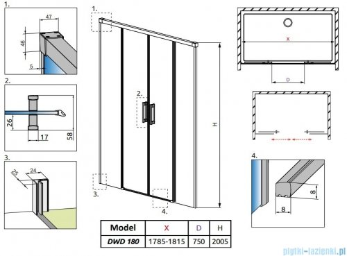 Radaway Idea White Dwd drzwi 180cm szkło przejrzyste 387128-04-01