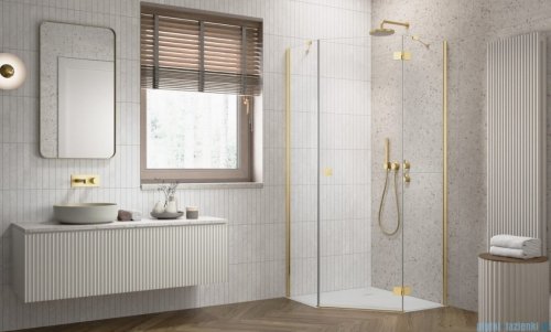 Radaway Essenza 8 Gold Ptj kabina pięciokątna 80x90cm prawa złoty połysk/szkło przejrzyste 10490000-09-01R/10490400-01-01