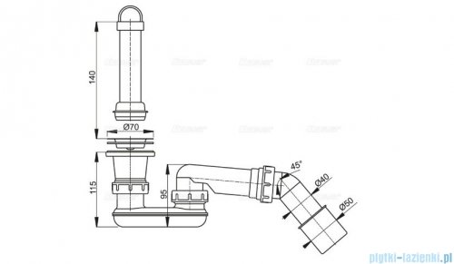 Alcaplast spust brodzikowy z syfonem Ø52 i kolanem, sitko nierdzewne A462-50