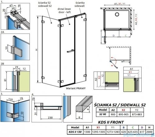 Radaway Arta Kds II kabina 130x90cm prawa szkło przejrzyste 386522-03-01L+1386106-03-01+386111-03-01