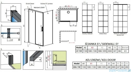 Radaway Idea Black Kdj Factory kabina prysznicowa 110x110 lewa czarny mat/szkło przejrzyste 387041-54-55L/387053-54-55R