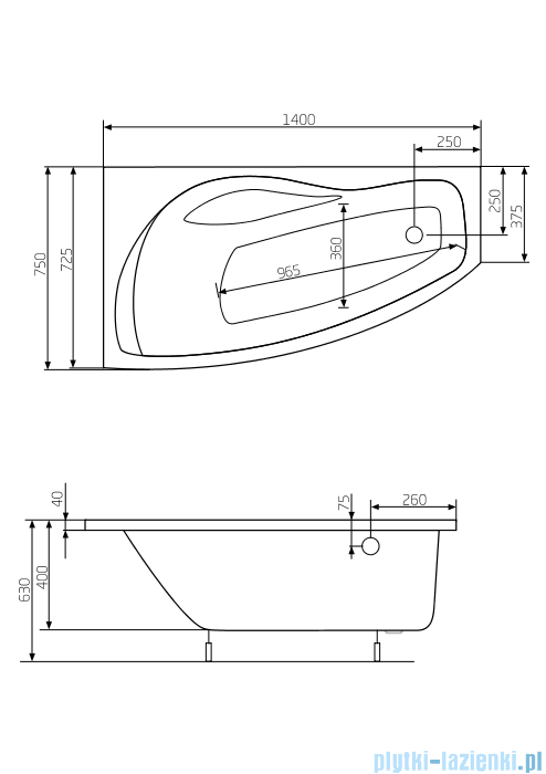 Roca Nicole wanna 140x75cm lewa z hydromasażem Smart WaterAir Plus A24T109000