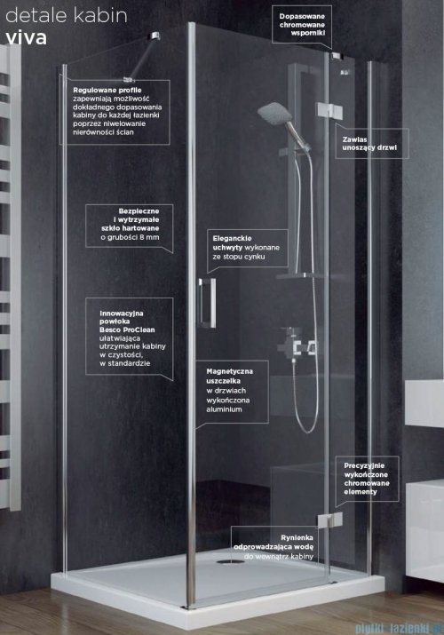 Besco Viva kabina półokrągła 90x90x195cm przejrzyste VP-90-195-C