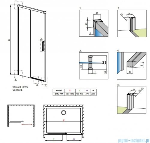 Radaway Idea DWJ Brushed Nickel drzwi wnękowe 100cm lewe szczotkowany nikiel 387014-91-01L