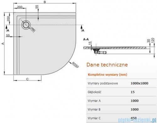 Sanplast Space Mineral brodzik półokrągły z powłoką 100x100x1,5cm+syfon 645-290-0440-01-002