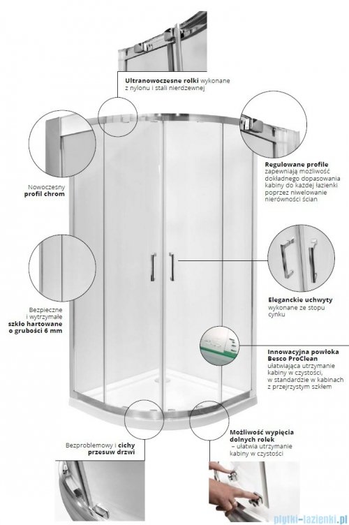 Besco Modern kabina kwadratowa 80x80x185cm mrożone MK-80-185-M