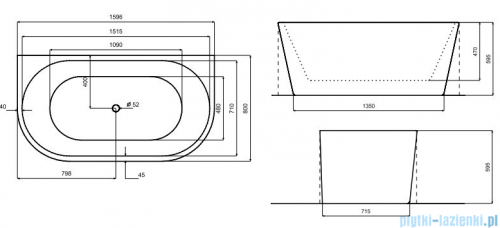 Besco Vica New wanna 160x80cm wolnostojąca przyścienna z odpływem klik-klak czarny matt z napełnieniem przez przelew #WAS-160VNCN