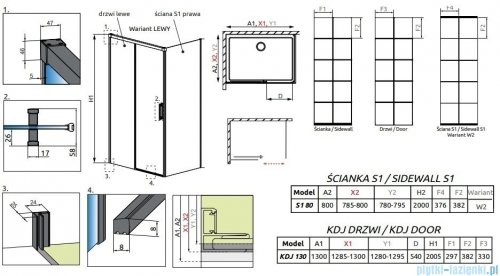 Radaway Idea Black Kdj Factory kabina prysznicowa 130x80 lewa czarny mat/szkło przejrzyste 387043-54-55L/387051-54-55R