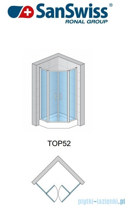 SanSwiss Top-Line TOP52 Pięciokątna kabina prysznicowa z drzwiami otwieranymi 100x100cm pas/połysk TOP5271005051