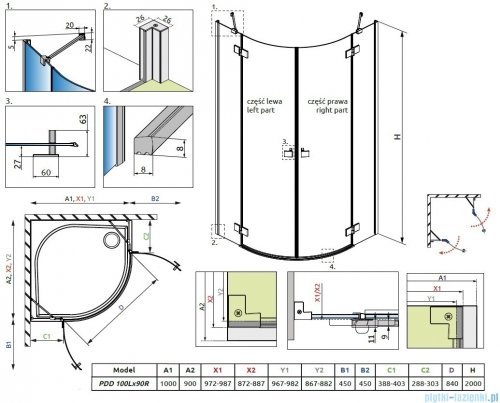 Radaway Essenza Pdd kabina 100x90cm szkło przejrzyste 1385003-01-01L/1385001-01-01R