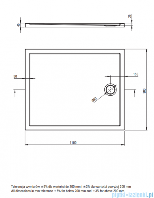 Deante Prizma Brodzik akrylowy prostokątny 110x90 cm biały KTJ_087B