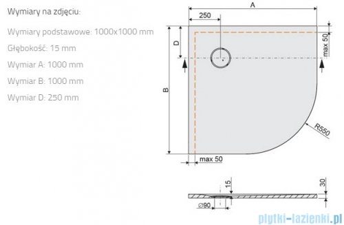 Sanplast Structure Mineral BP-M/STRUCTURE brodzik półokrągły 100x100x1,5 cm szary łupek 645-360-0440-51-010