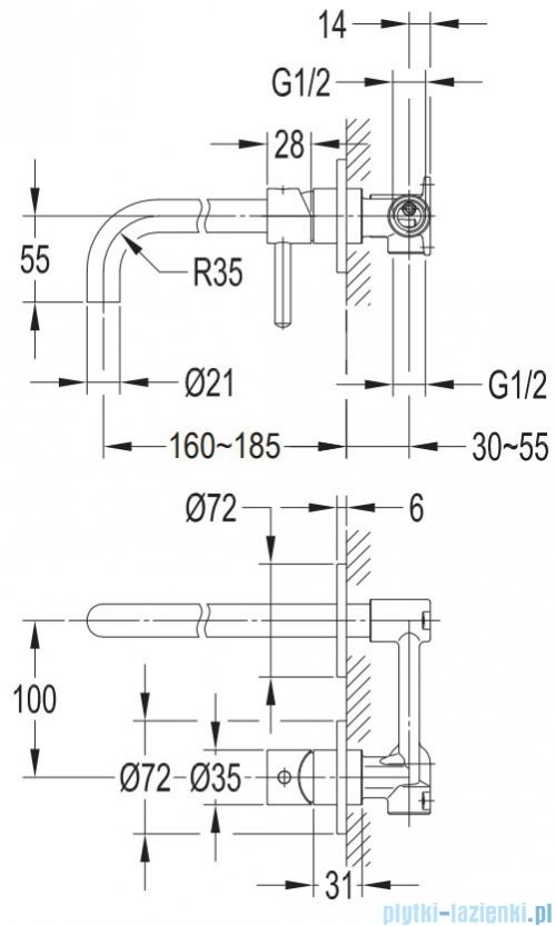 Omnires Y bateria umywalkowa podtynkowa chrom Y1215HCR