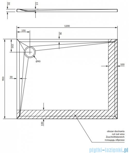 Omnires Stone brodzik prysznicowy prostokątny 90x120x3 cm biały mat STONE90/120BM