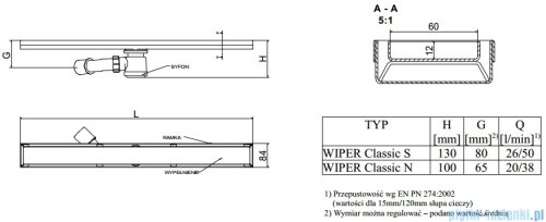 Wiper Odpływ liniowy Classic Mistral 120cm bez kołnierza szlif M1200SCS100