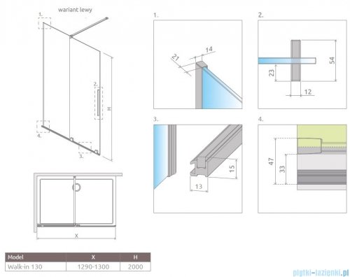 Radaway Furo kabina Walk-in 130x200cm lewa szkło przejrzyste 10106688-01-01L/10110644-01-01