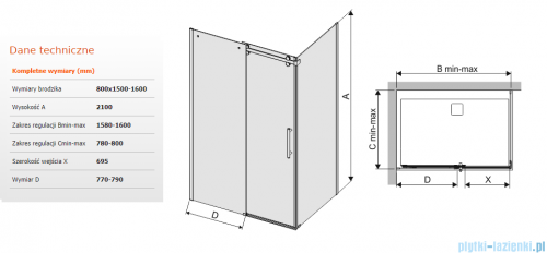 Sanplast kabina KND2/ALTII 80x150-160 narożna prostokątna przejrzysta 600-121-0851-42-401