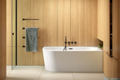 Besco Avita A-line 170x75cm wanna wolnostojąca przyścienna prawa akrylowa + syfon klik-klak złoty z przelewem slim #WAA-170APZS