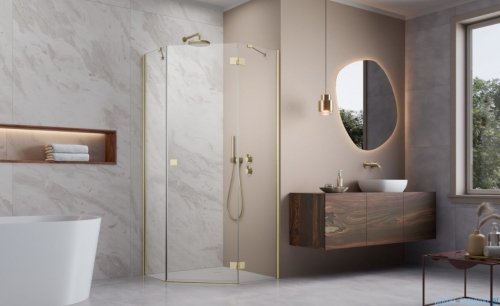 Radaway Essenza 8 Brushed Gold Ptj kabina pięciokątna 100x90cm prawa szczotkowane złoto 10490000-99-01R/10490900-01-01
