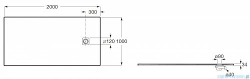 Roca Magma 200x100cm brodzik prostokątny kompozytowy STONEX biały APE017D03E803100