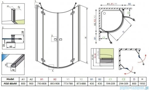Radaway Almatea PDD E Kabina półokrągła 90x80 szkło przejrzyste 30532-01-01N