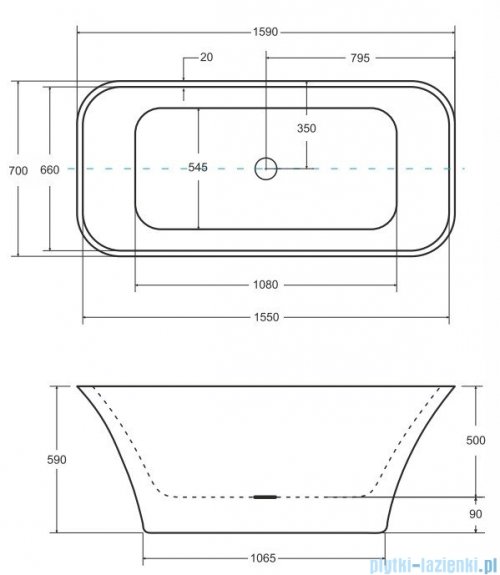 Besco Assos S-Line B&amp;W 160x70cm wanna wolnostojąca biało-czarna #WMD-160-ALW