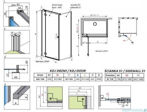 Radaway Essenza Kdj Gold kabina 100x110cm lewa szkło przejrzyste 1385040-09-01L/1384053-01-01