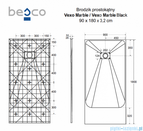 Besco Vexo Marble 180x90cm brodzik prostokątny VM-180-90-P