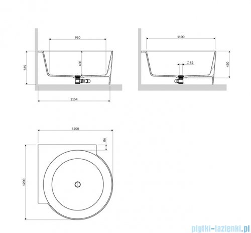 Omnires Ovo M+ wanna wolnostojąca narożna okrągła 120x120 cm biały mat OVO120WNBM