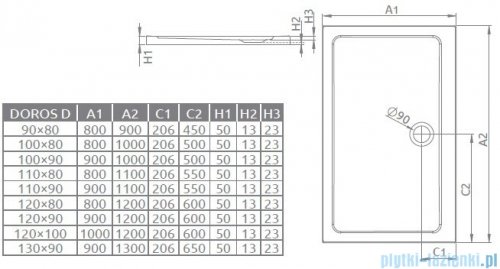 Radaway Premium Plus D Kabina prostokątna 120x80 szkło przejrzyste + Brodzik Doros D + syfon 30435-01-01N