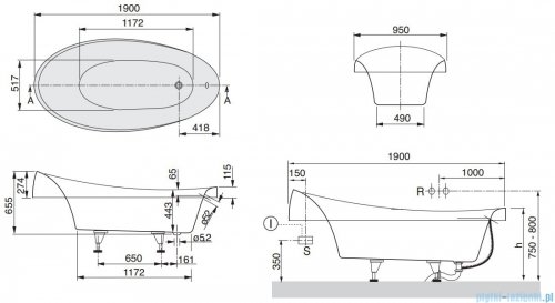 Villeroy&amp;Boch Aveo Wanna Owalna 190x95   UBQ194AVE7V-01