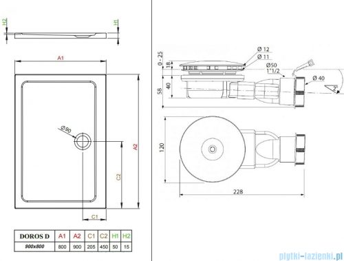 Radaway Fuenta New KDJ-B kabina prysznicowa 80x90 prawa przejrzyste + brodzik Doros D + syfon 384081-01-01R/384050-01-01/SDRD9080-01
