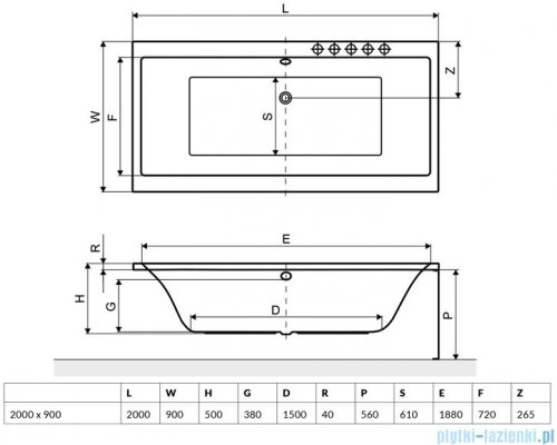 Wanna Excellent Pryzmat 200x90 Biała WAEX.PRY20WH