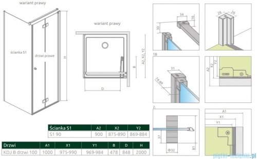 Radaway Nes 8 Black KDJ B kabina 100x90 prawa czarny mat/szkło przejrzyste 10075100-54-01R/10089090-01-01