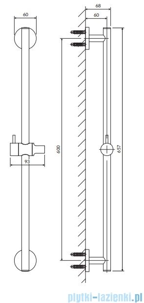 Omnires Drążek prysznicowy 66 cm chrom DR12CR
