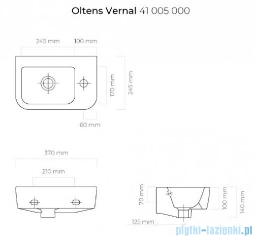 Oltens Vernal umywalka 37x24 cm wisząca prawa z powłoką SmartClean 41505000