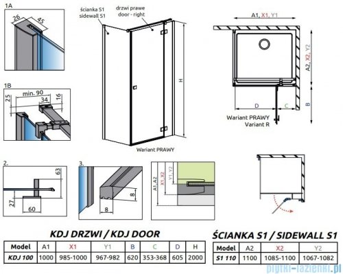 Radaway Essenza New Black Kdj kabina 100x110cm prawa szkło przejrzyste 385040-54-01R/384053-54-01