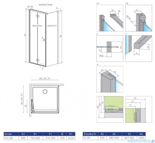 Radaway Essenza New KDJ-B kabina prysznicowa 80x90 lewa przejrzyste 385081-01-01L/384050-01-01