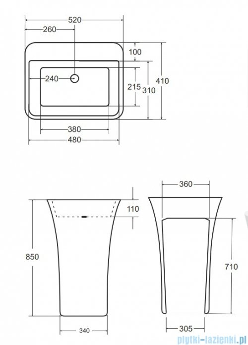 Besco Assos S-Line Glam Srebrna umywalka wolnostojąca 40x50x85cm #UMD-AP-WOS