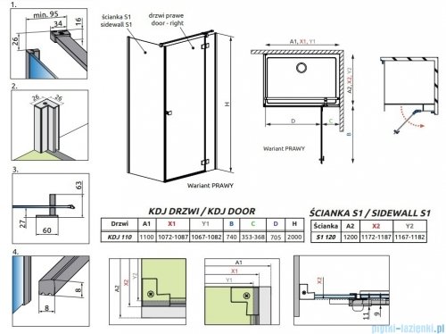 Radaway Essenza Kdj Brushed GunMetal kabina 110x120cm prawa szczotkowany grafit 1385041-92-01R/1384054-01-01