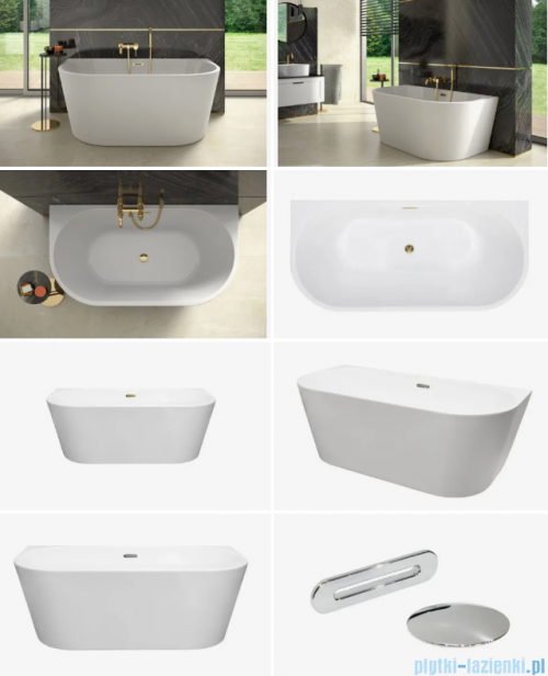 Besco Vica New wanna 150x80cm wolnostojąca przyścienna z przelewem szczelinowym slim syfon klik-klak chrom #WAS-150VN