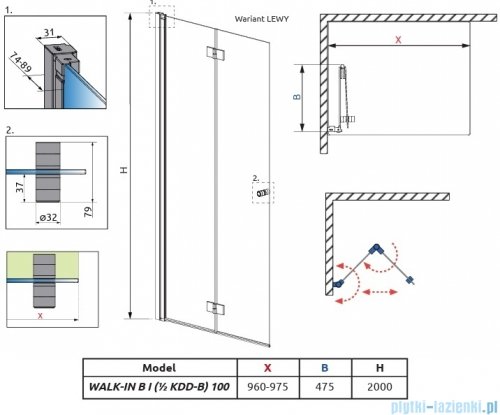 Radaway Nes 6 Brushed Copper KDD B kabina walk-in 100cm lewa szczotkowana miedź szkło przejrzyste 10024100-93-01L